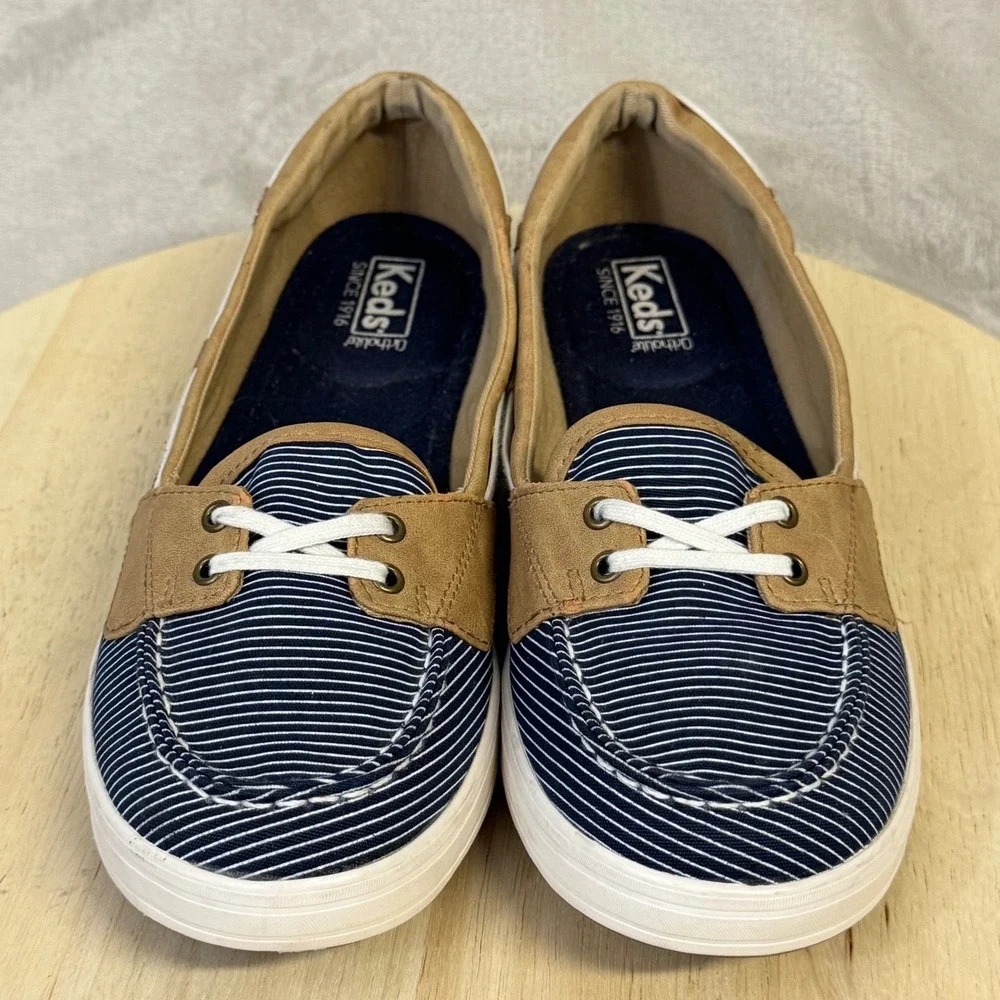 Keds Womens Ortholite Boat‎ Shoes Navy White Striped Loafers WF57107 Size 10